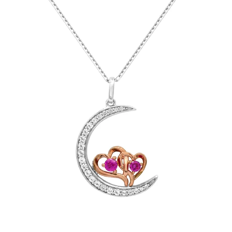real ruby pendant necklace Created Ruby and Sapphire 18-inch Heart and Moon Pendant in Sterling Silver