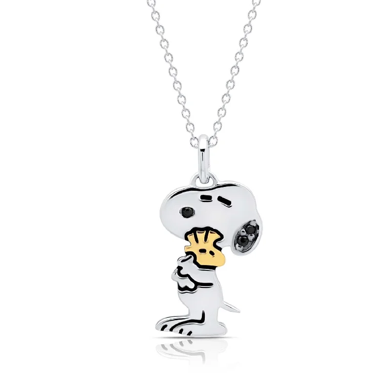 silver-plated bar necklace Crislu Platinum Plated Sterling Silver 18-inch Snoopy and Woodstock Pendant