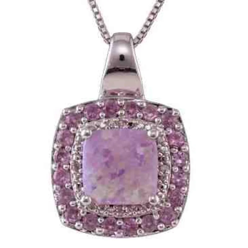 titanium wedding band men’s black Cushion Opal and Pink Sapphire 18-inch Pendant in Sterling Silver