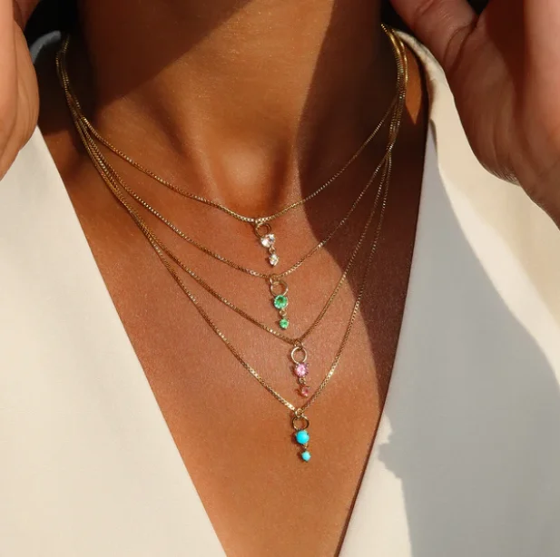 minimalist threader earrings gold Deux Drop Necklace - Pink Sapphire