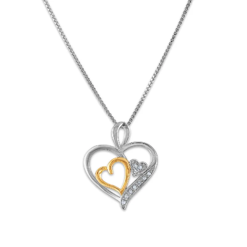 real diamond solitaire ring Diamond Accent Double Heart 18-inch Pendant in Two-Tone Sterling Silver