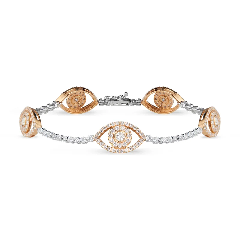 fine silver herringbone necklace Diamond Bracelet with Evil Eye Stations