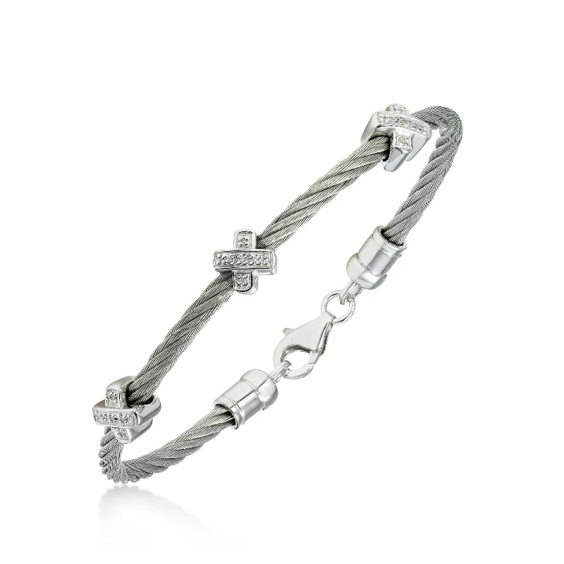 bold chunky cocktail ring Diamond Cable Bracelet, Steel, Silver X Stations