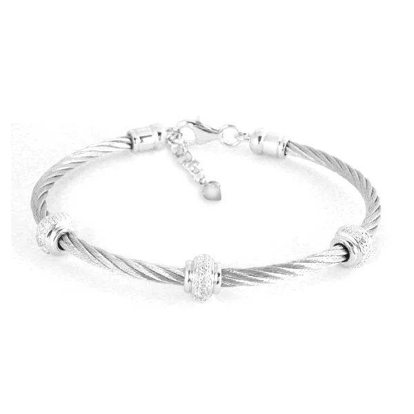 dainty gemstone chain bracelet Diamond Cable Bracelet, Steel, Sterling Silver Stations