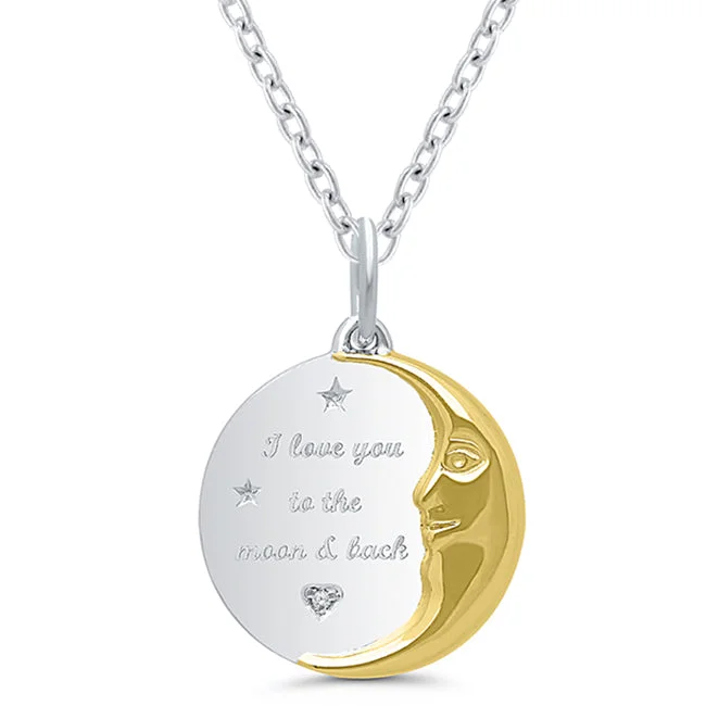 hammered gold disc necklace Diamond I Love You To The Moon And Back Pendant in Gold Plated Sterling Silver hammered gold disc necklace Diamond I Love You To The Moon And Back Pendant in Gold Plated Sterling Silver