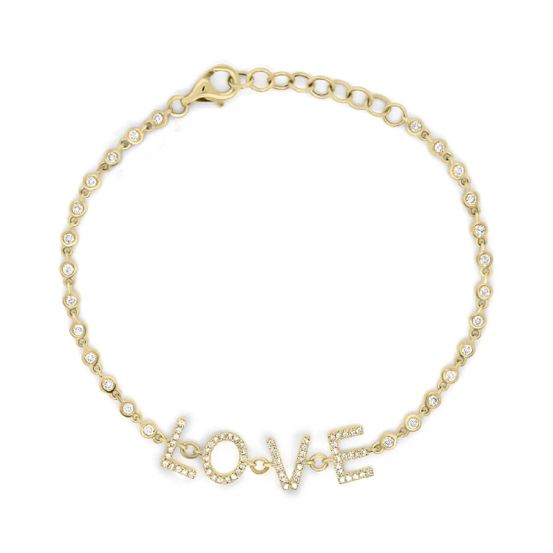 sterling silver lotus ring Bezel-Set Diamond LOVE Link Bracelet
