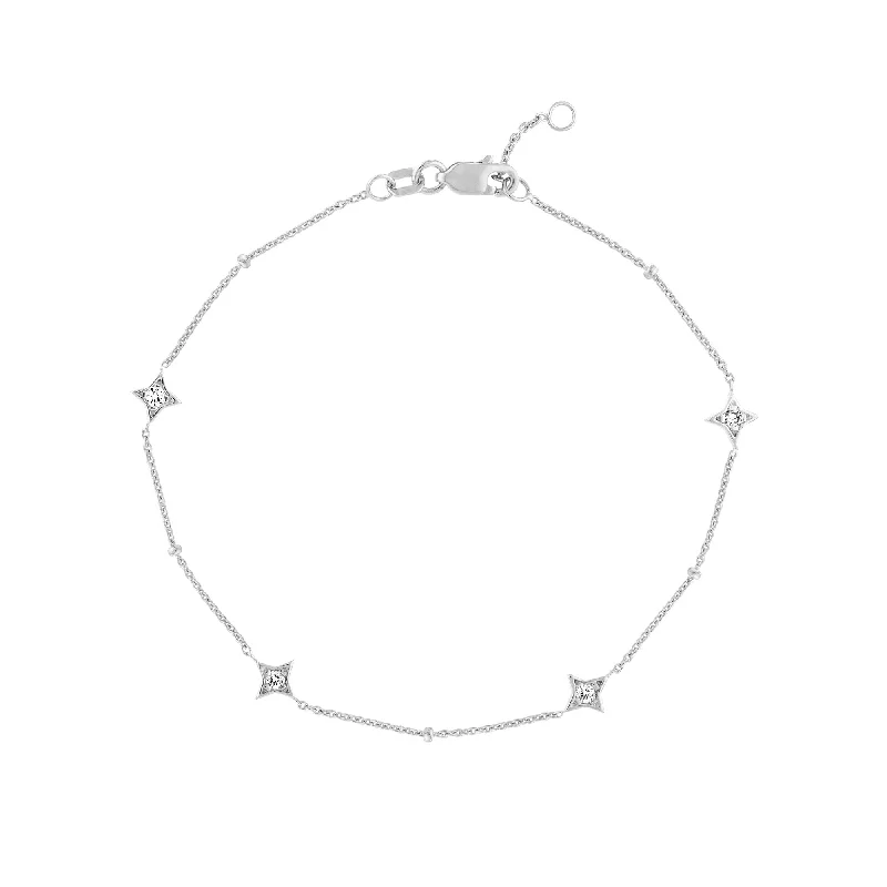 hammered silver wedding band Diamond Star Station Chain Bracelet, 14K White Gold