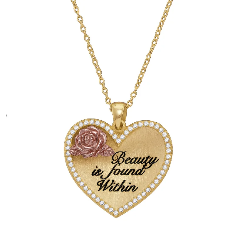 braided gold chain bracelet Disney 14KT Yellow Gold Plated Sterling Silver and Cubic Zirconia 18-inch Beauty is Found Within Pendant