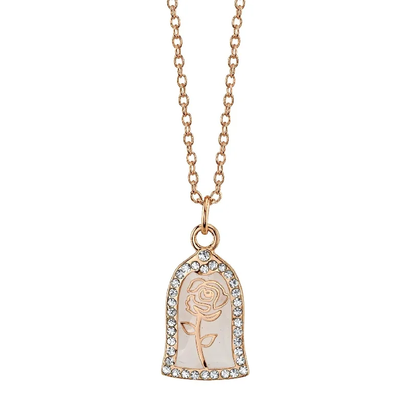 statement gemstone necklace handmade Disney Rose Gold Plated Sterling Silver 18-inch Beauty and the Beast Pendant