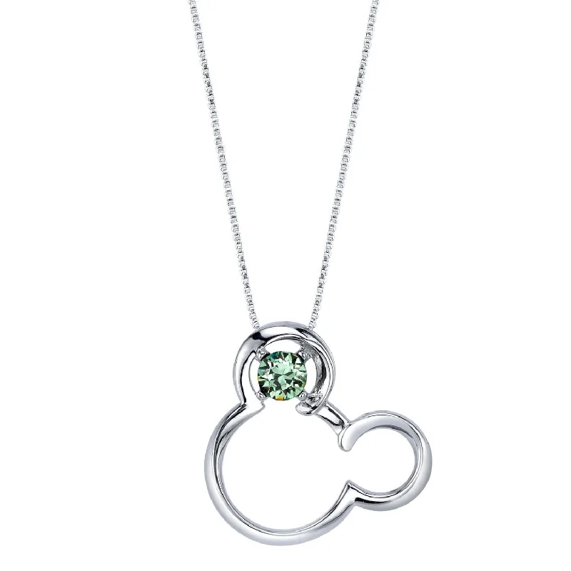 minimalist pearl pendant necklace Disney Sterling Silver Round Crystal 18-inch Birthstone Mickey Mouse Pendant