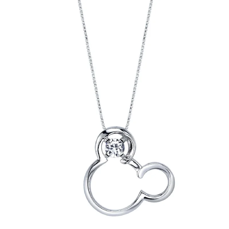 vintage-style filigree bracelet Disney Sterling Silver Round Crystal 18-inch Birthstone Mickey Mouse Pendant