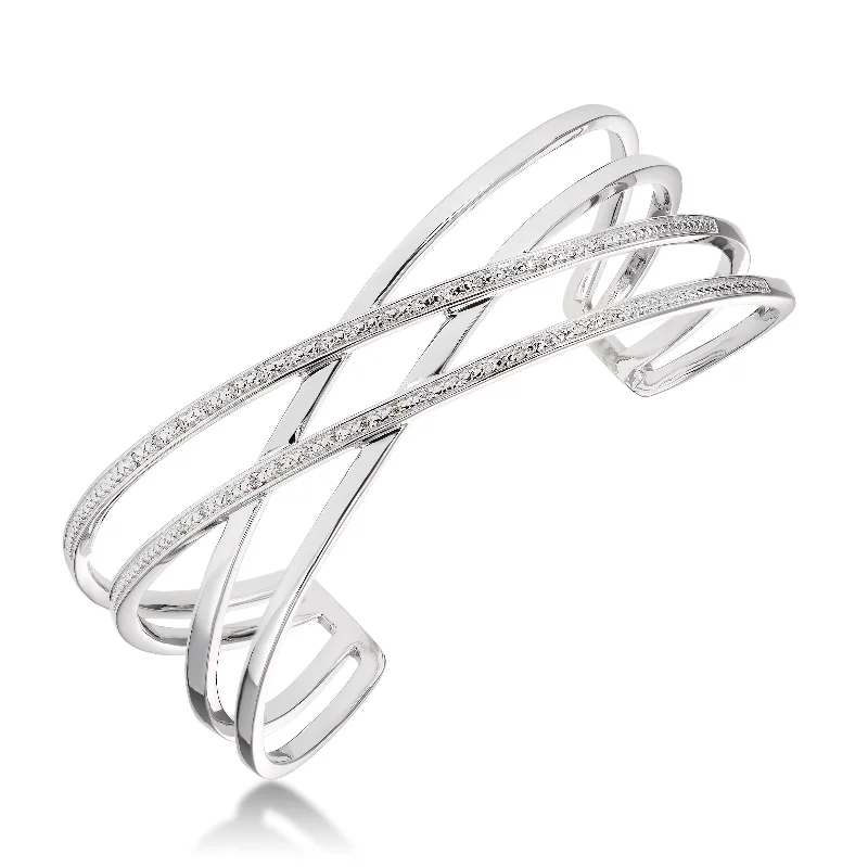 vintage floral engagement ring Double Criss Cross Diamond Cuff Bracelet, Sterling Silver
