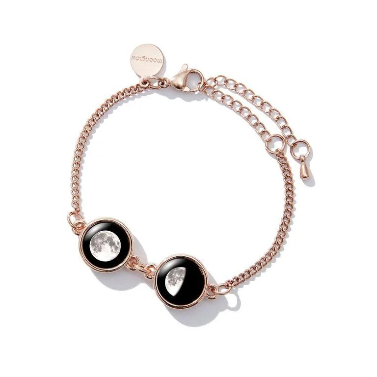 infinity couple’s ring matching set Double Moon Pallene Bracelet in Rose Gold
