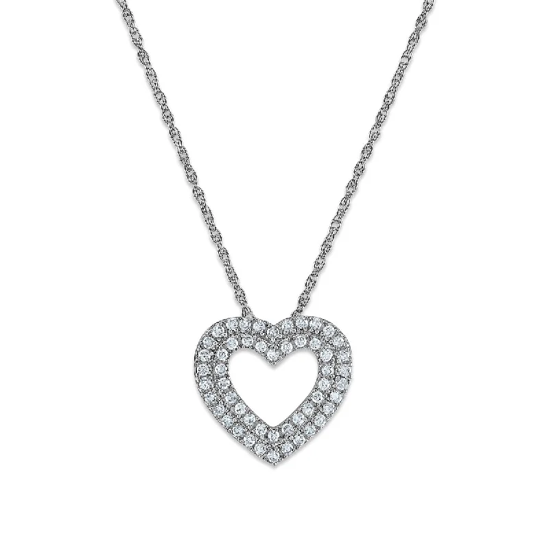 petite diamond promise ring EcoLove 1/4 CTW Lab Grown Diamond Double Row 18-inch Heart Pendant in Rhodium Plated Sterling Silver