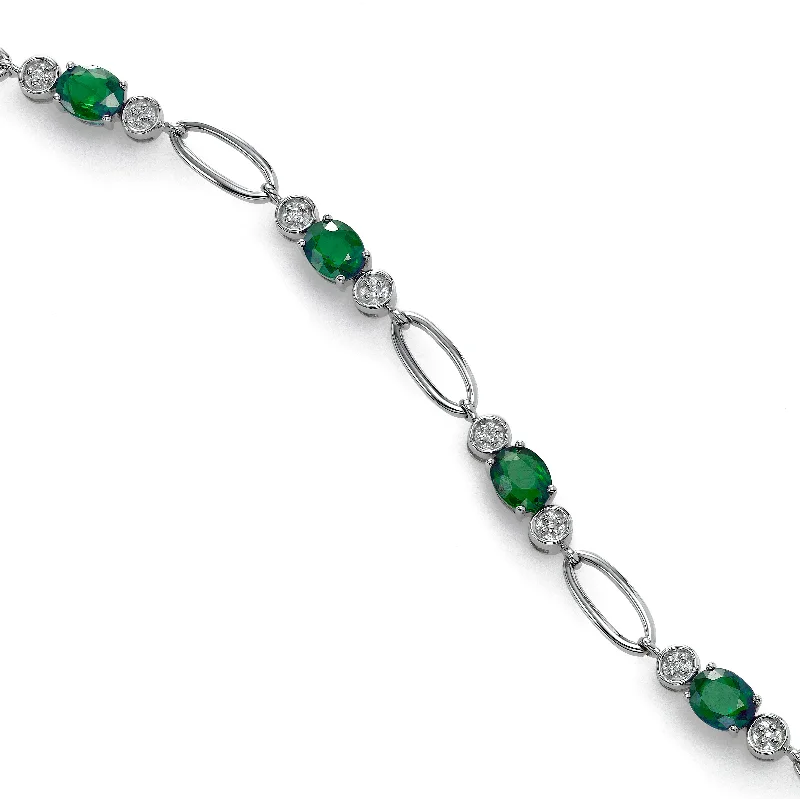 cute cat charm bracelet Emerald and Diamond Link Bracelet, 14K White Gold