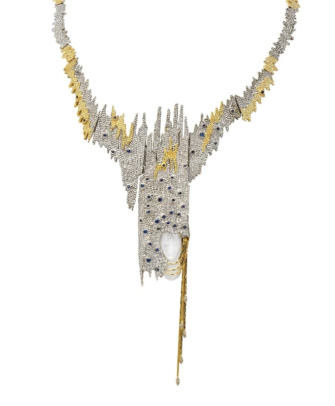vintage citrine ring Erté 1970's 3.17 CTW Sapphire Diamond Silver 14 Karat Gold Vintage Convertible Sophistication Necklace Brooch