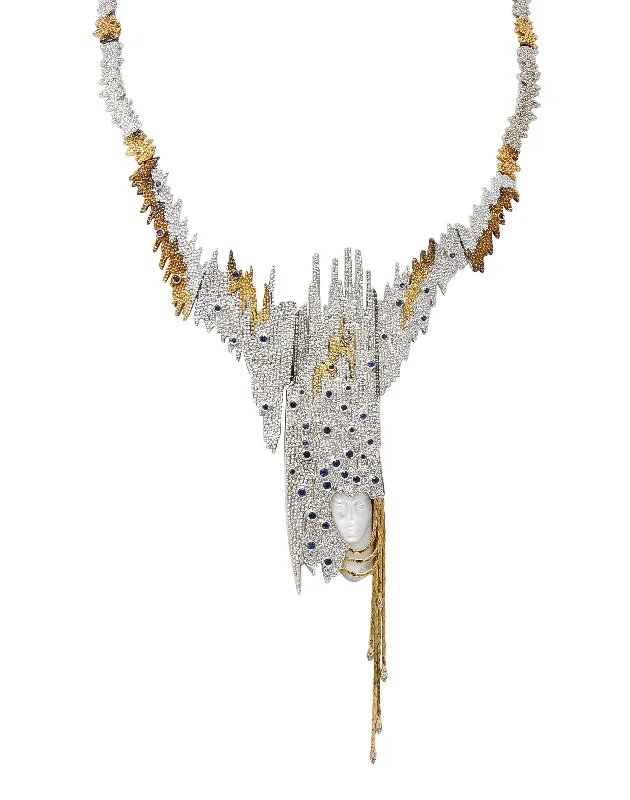 gold opal ring Erté 1970's 3.17 CTW Sapphire Diamond Silver 14 Karat Gold Vintage Convertible Sophistication Necklace Brooch