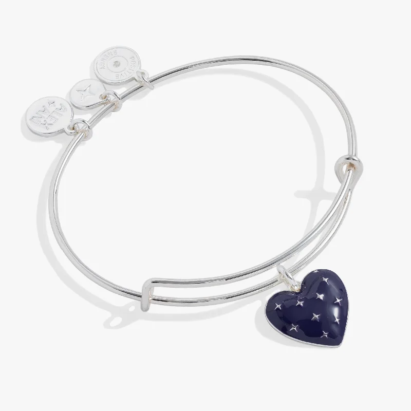 rustic wooden bead bracelet Enamel Heart Charm Bangle