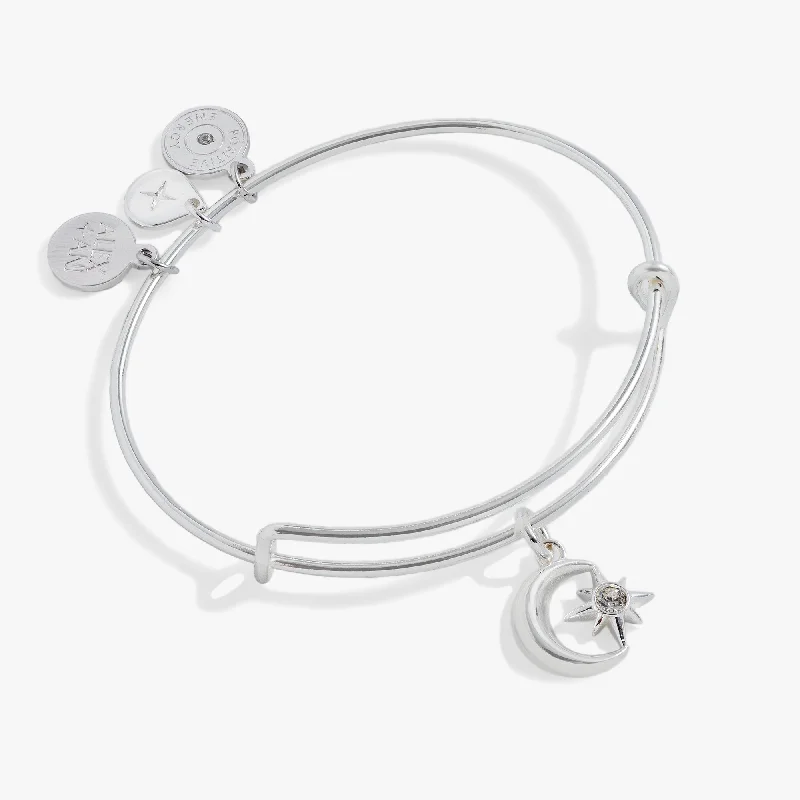 minimal diamond bar necklace Star and Moon Charm Bangle