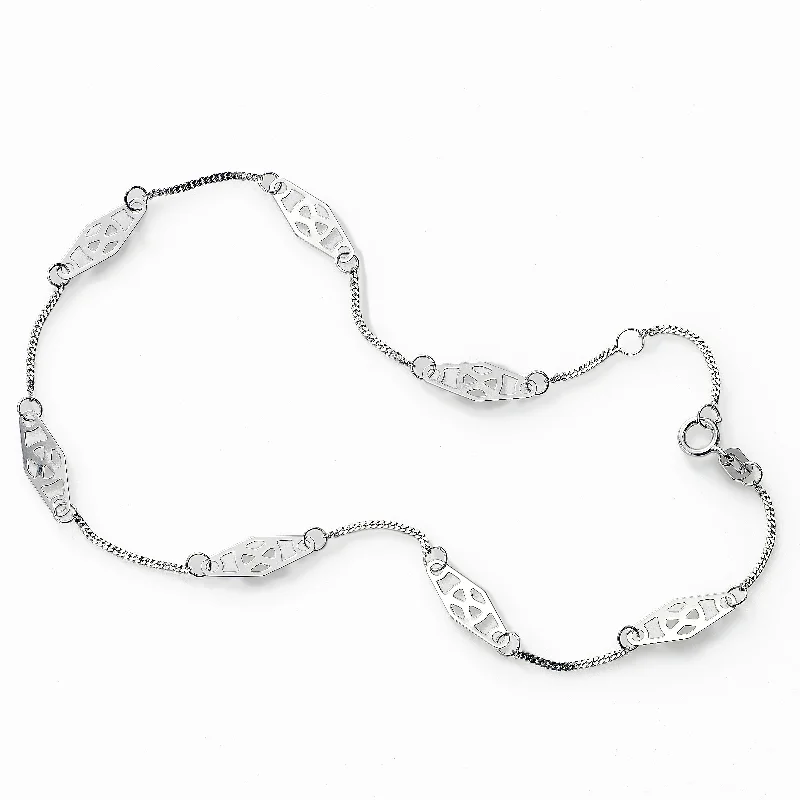 simple crystal earrings Fancy Link Ankle Bracelet, 14K White Gold