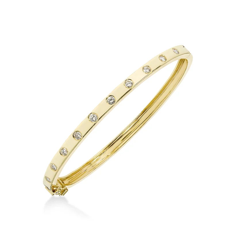 rose gold ring with diamonds Flush Set Diamond Bangle Bracelet, 14K Yellow Gold