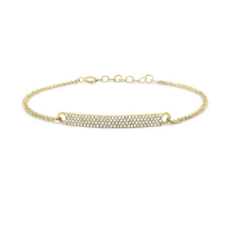 vintage sapphire necklace Gold Double Cable Chain Bracelet with Pave Diamond Bar
