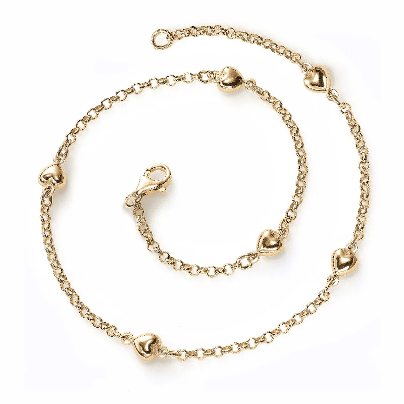 dainty sapphire gemstone bracelet Heart Charm Ankle Bracelet, 14K Yellow Gold