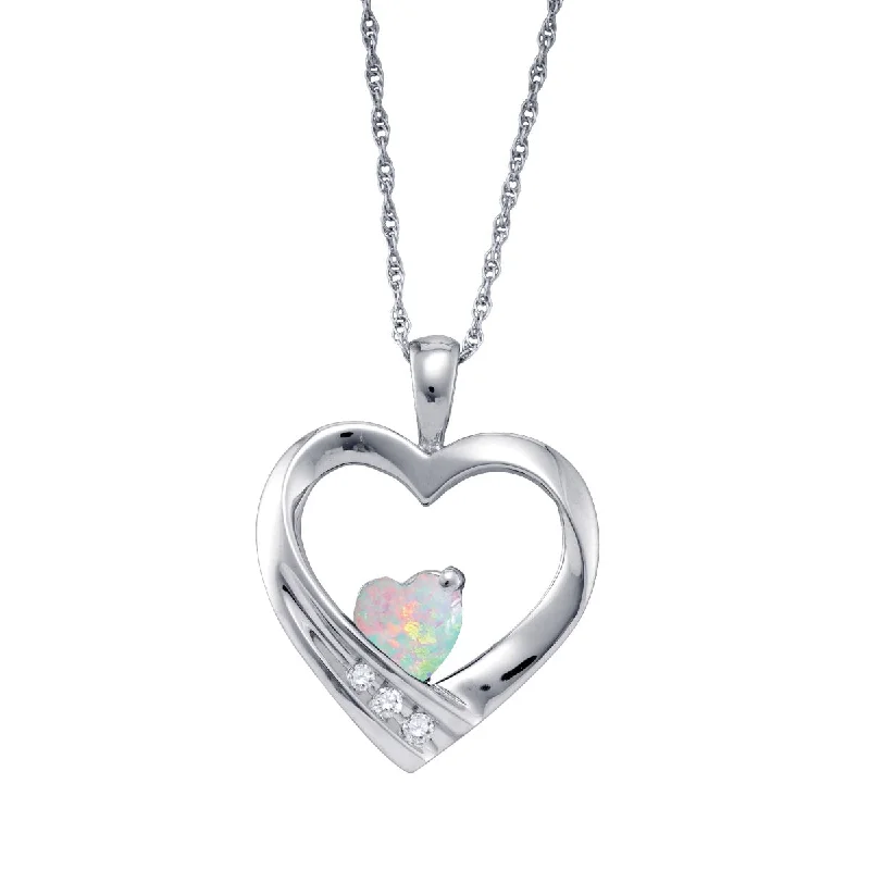 cubic zirconia tennis necklace Heart Shape Opal and Diamond Birthstone 18-inch Pendant in Sterling Silver