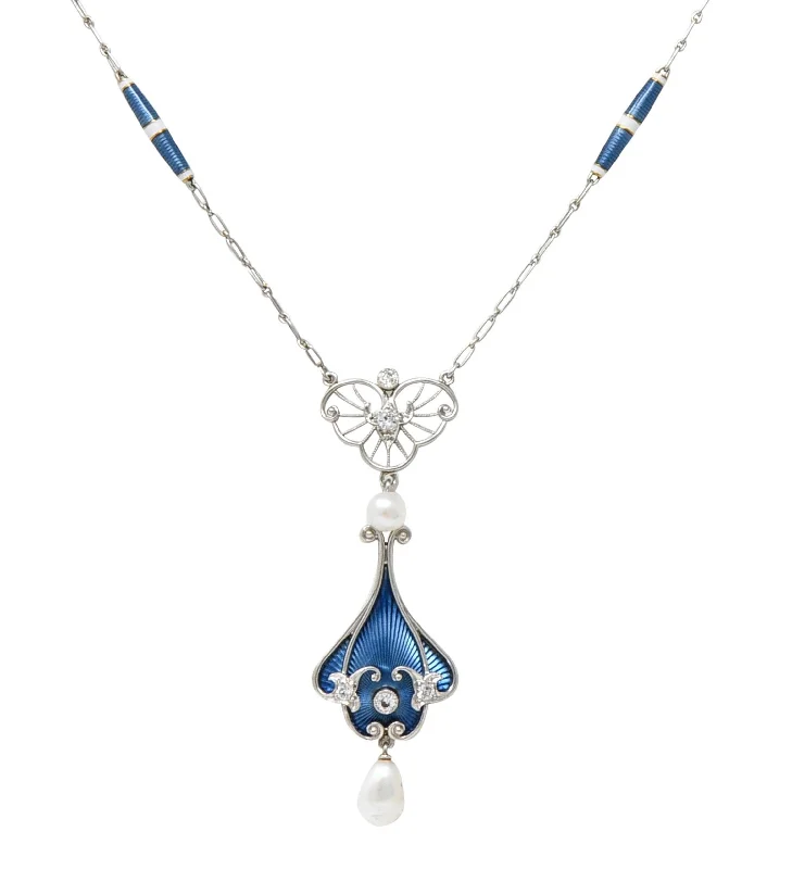 celestial star earrings stud Henry Blank & Co. Edwardian Diamond Enamel Platinum 14 Karat Gold Antique Sautoir Necklace