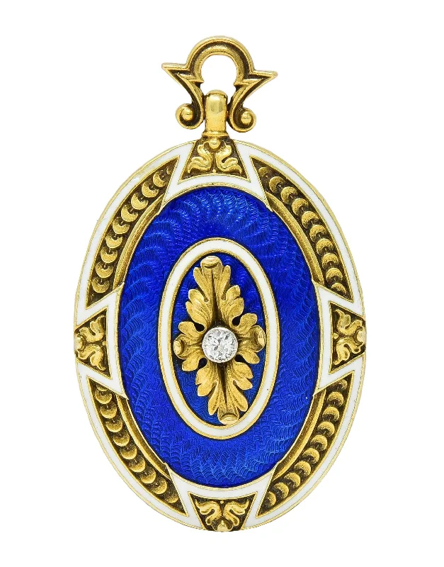 small diamond cross pendant Henry Blank & Co. Victorian Diamond Guilloche Enamel 14 Karat Gold Antique Locket Pendant
