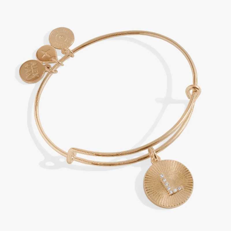 adjustable moon phase bracelet Initial L Pave Starburst Texture Bangle