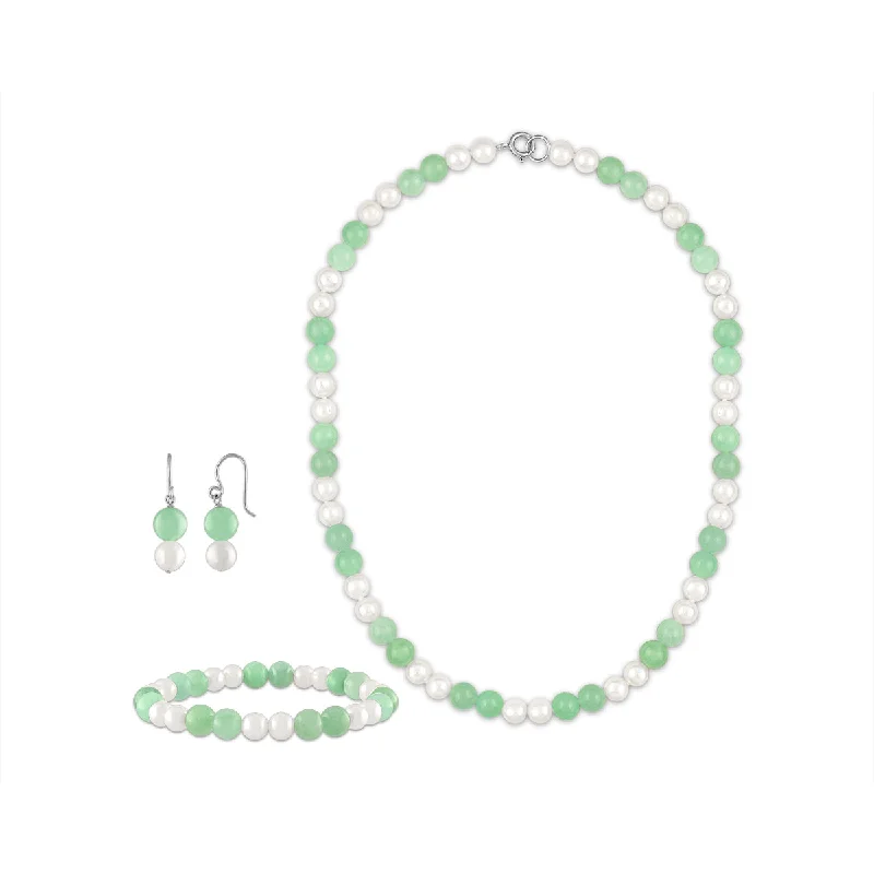 white gold infinity ring Jade and Pearl Necklace Bracelet Earrings Set in Sterling Silver