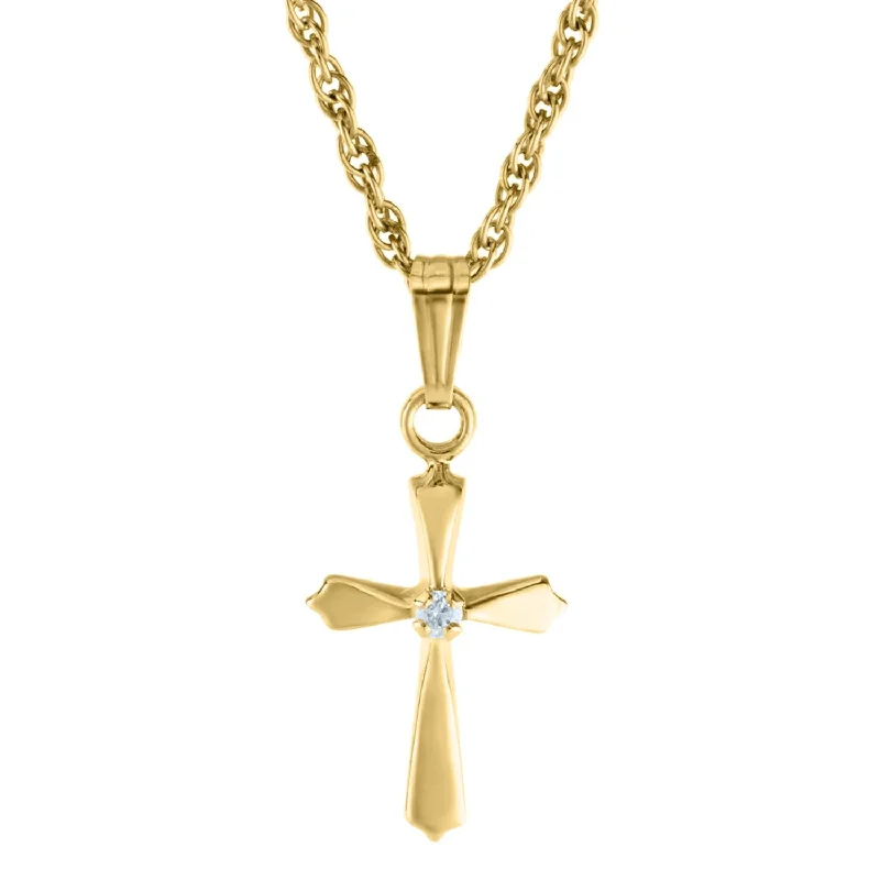 rose gold anklet chain Kiddie Kraft 14KT Yellow Gold Diamond 15-inch Childrens Cross Pendant