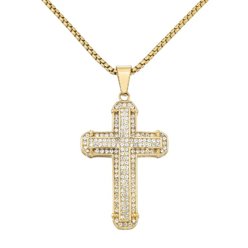 gold moonstone cocktail ring King by Simone I Smith Yellow Stainless Steel and Crystal 56X38MM 24-inch Cross Pendant