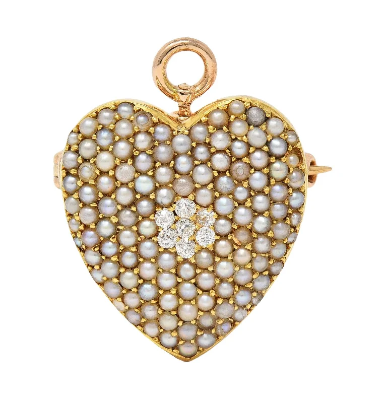 celestial moon and star necklace Krementz & Co. Victorian Diamond Pearl 14 Karat Yellow Gold Antique Puffy Heart Pendant Brooch