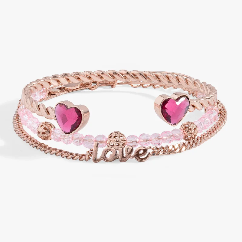 dainty gold chain ring Love Bracelet Set of 3