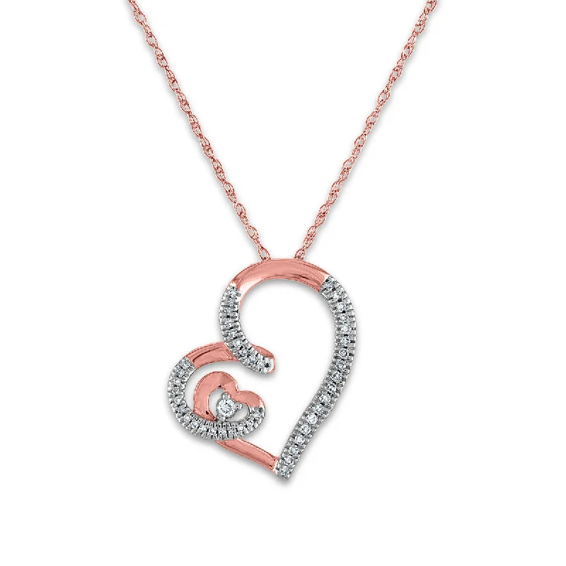 gold choker necklace simple LoveSong 1/10 CTW Diamond Heart 18-inch Pendant in 10KT Rose Gold