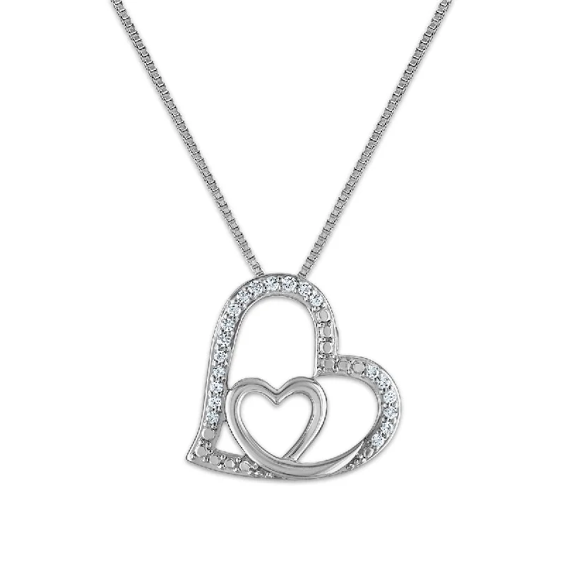 amethyst healing crystal necklace LoveSong 1/14 CTW Diamond Heart 18-inch Pendant in Rhodium Plated Sterling Silver