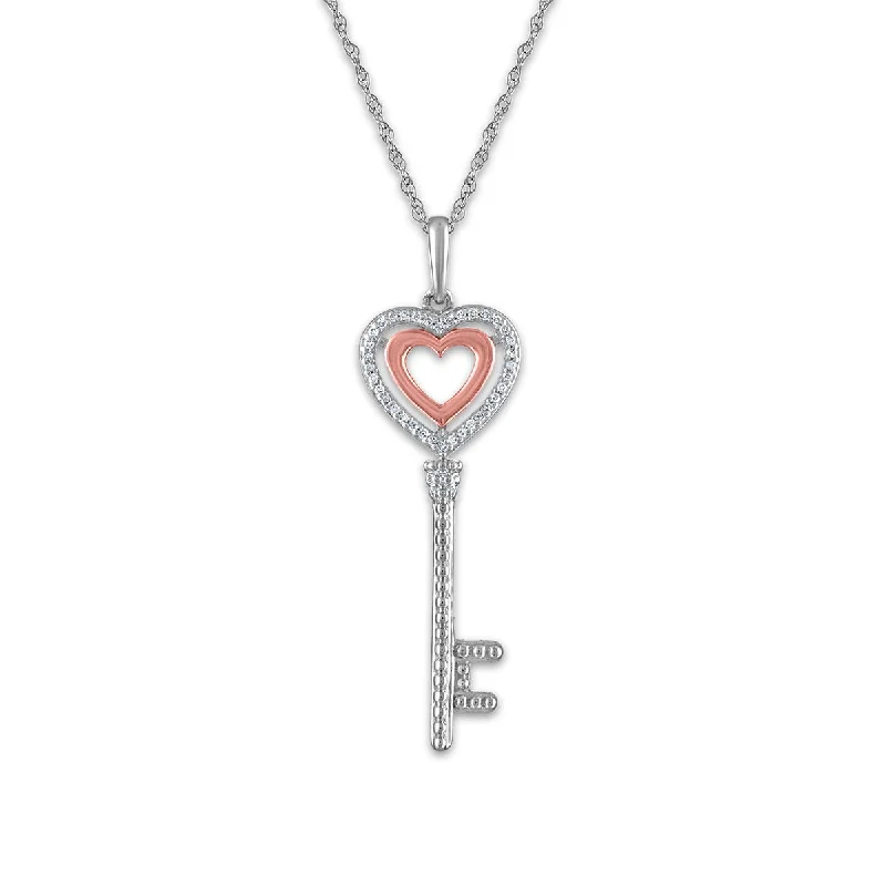 handmade ceramic bead bracelet LoveSong 1/16 CTW Diamond Heart Key 18-inch Pendant in Sterling Silver