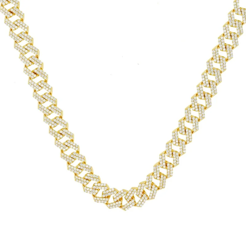fine silver herringbone necklace Luxe Layers 14KT Yellow Gold Plated Sterling Silver Cubic Zirconia 20-inch 10MM Cuban Link Chain
