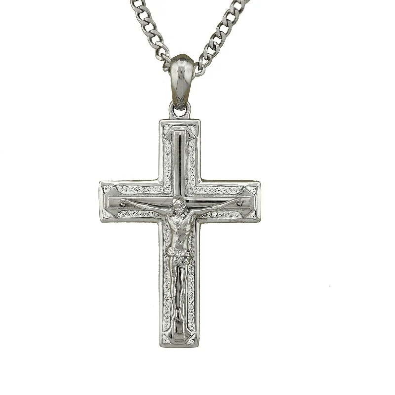 diamond tennis bracelet real Luxe Layers Stainless Steel Crystal 24-inch Crucifix Cross Pendant
