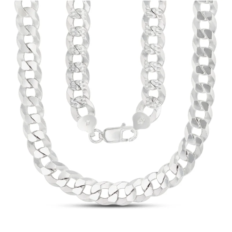 simple crystal pendant necklace Luxe Layers Sterling Silver 30-inch 10MM Diamond-cut Pave Curb Chain
