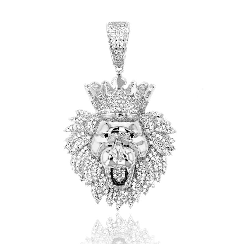 diamond halo engagement ring Luxe Layers Sterling Silver Cubic Zirconia 62X37MM Lion Head Pendant. Chain Not Included