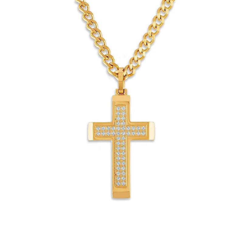 heart pendant necklace gold Luxe Layers Yellow Stainless Steel and Cubic Zirconia 24-inch Cross Pendant