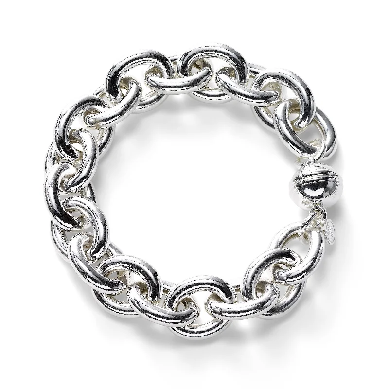 vintage citrine ring Magnetic Clasp Large Oval Link 8 Inch Bracelet, Sterling Silver
