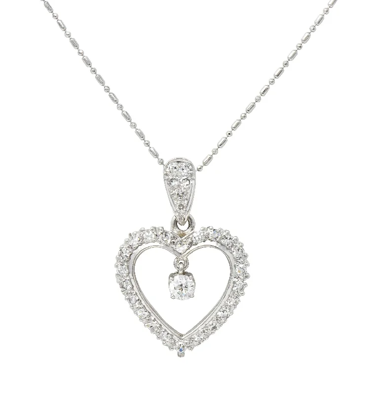 bold Cuban link bracelet men Mid-Century 1.05 CTW Diamond Platinum Vintage Heart Pendant Necklace
