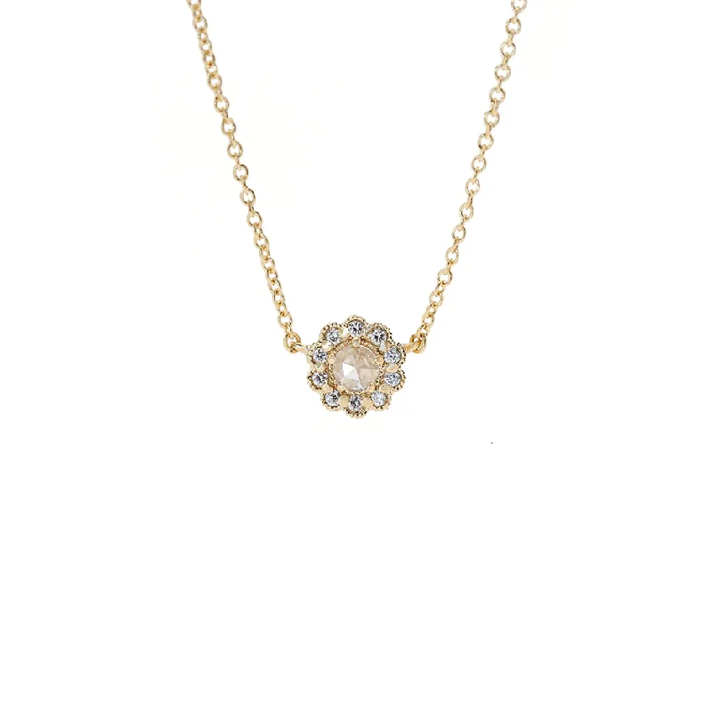 gold plated Cuban link chain Mini Mosaic Necklace featuring Rose Cut Diamond
