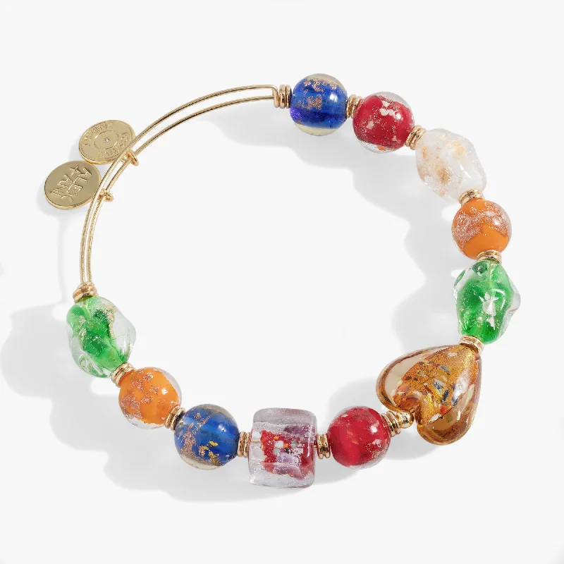 men’s rugged leather bracelet Murano Beads Gold Beaded Bangle