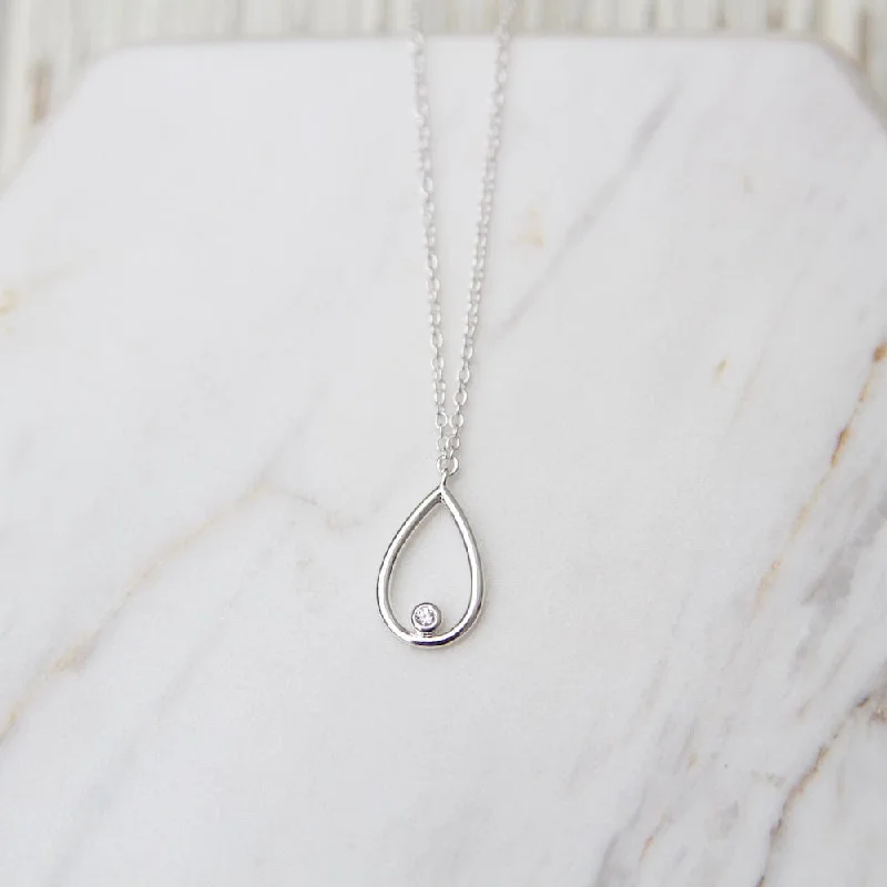 elegant pearl bridal set Sterling Silver Little Teardrop with Bezel Set CZ Necklace