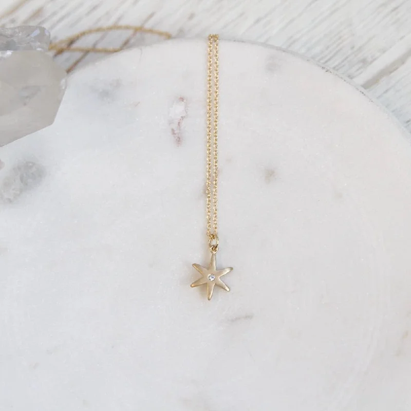 modern hexagon stud earrings 18k Yellow Gold "Celestial" Diamond Star  Necklace